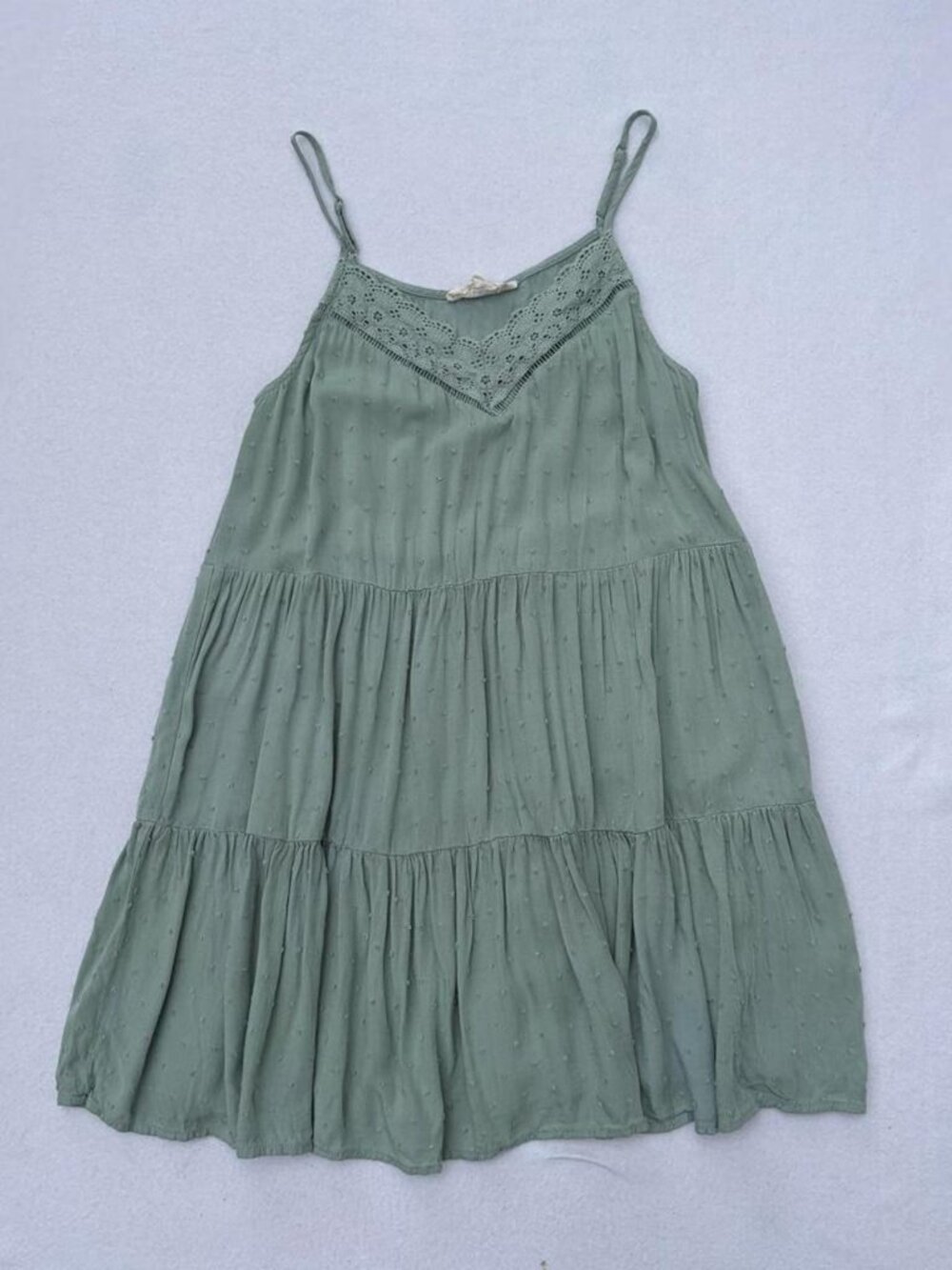 Sweet Wanderer Green Tiered Polka Dot Babydoll Dress Sz M Spring Summer Babydoll